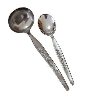 Elden Vintage Flower Ladle & Sugar Spoon SS Rose serving Midcentury Colonial EDL